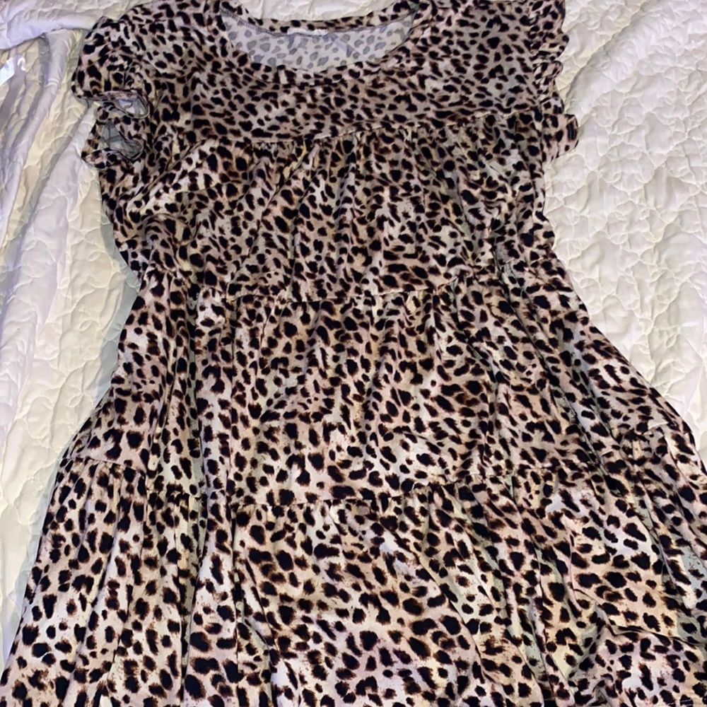 Leopard print layered ruffle dress